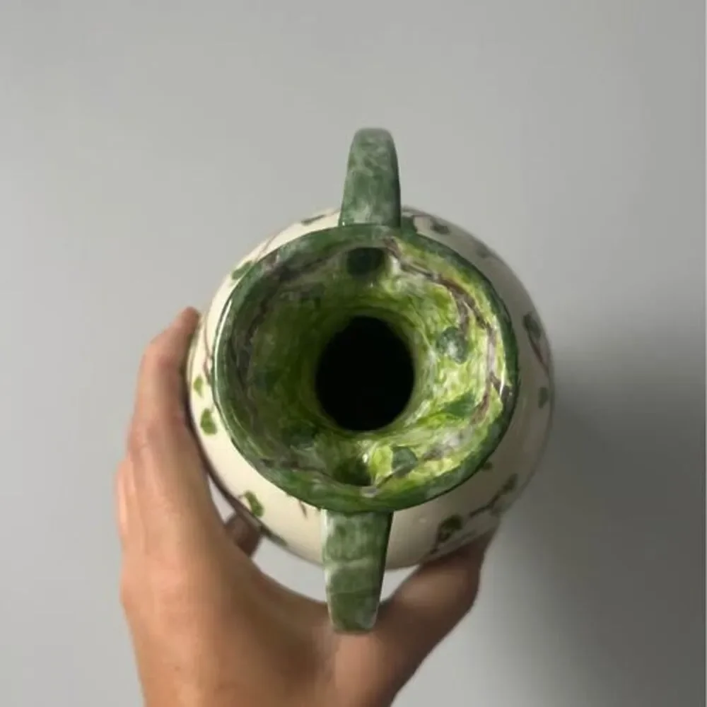 Vintage Green and White Studio Pottery Vase